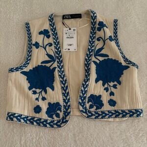 Zara Cream and Blue Floral Vest